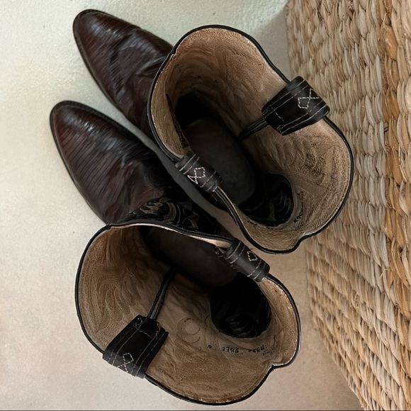 TONY LAMA Vintage Cowboy Boots Chocolate Brown Leather Lizard Inlay 9.5 EE - Picture 8 of 9